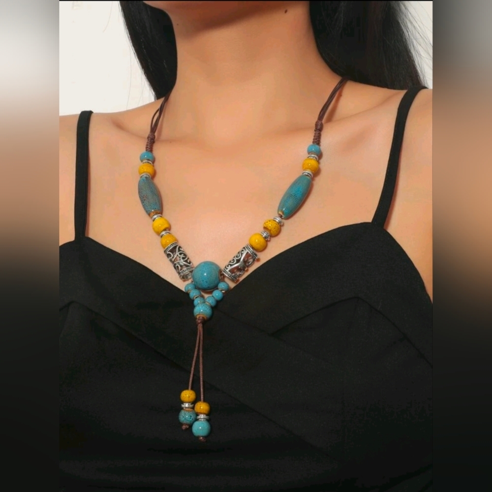Bohemian Traders Turquoise and Yellow Necklace